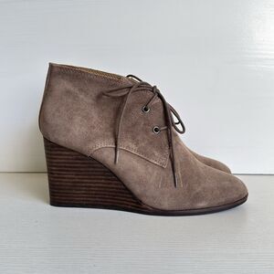 Lucky Brand Shiijo Women Sz 8 Brown Suede Leather Lace Up Wedge Ankle Boots